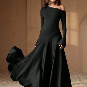 Black Elegant Women's Patchwork Highwaist Dress